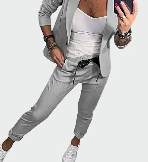 Ella - Dámský ležérní kalhotový komplet se sakem