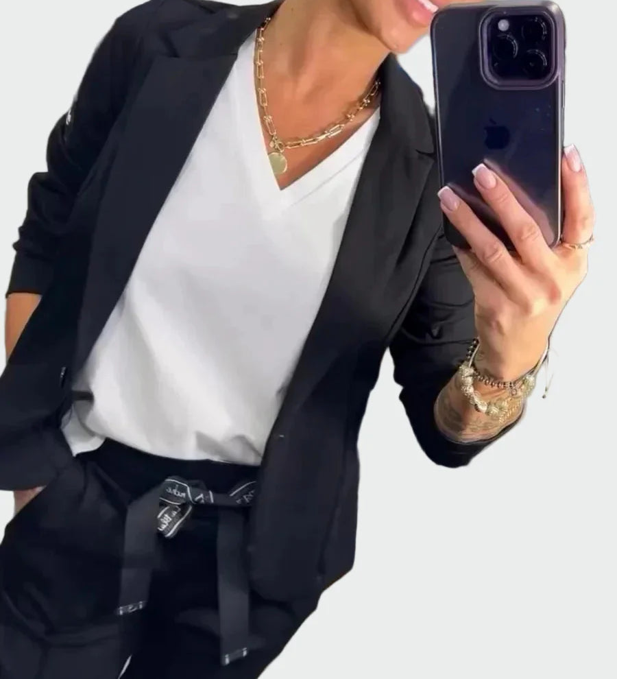 Ella - Dámský ležérní kalhotový komplet se sakem