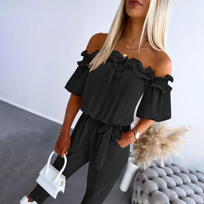 Nikola – Elegantní overal s volnými rameny a vázáním v pase
